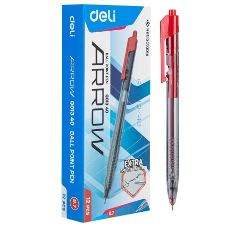 Bolígrafo retráctil Deli Arrow - Punta 0,7 mm - Color rojo
