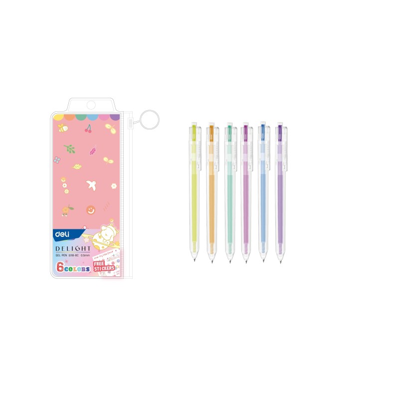 Roller retráctil Deli Delight - Punta 0,5 mm - Colores pastel surtidos - Estuche 6 ud. Roller retráctil Deli Delight - Punta 0,5 mm - Colores pastel surtidos - Estuche 6 ud.