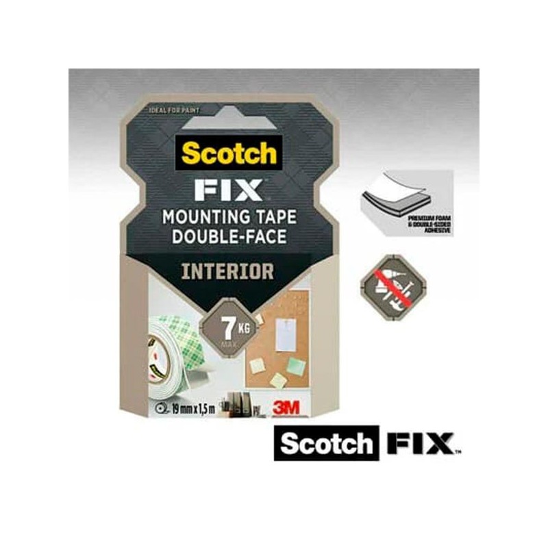 Cinta doble cara Scotch Fix - Hasta 7 Kg - 19 mm x 1,5 m