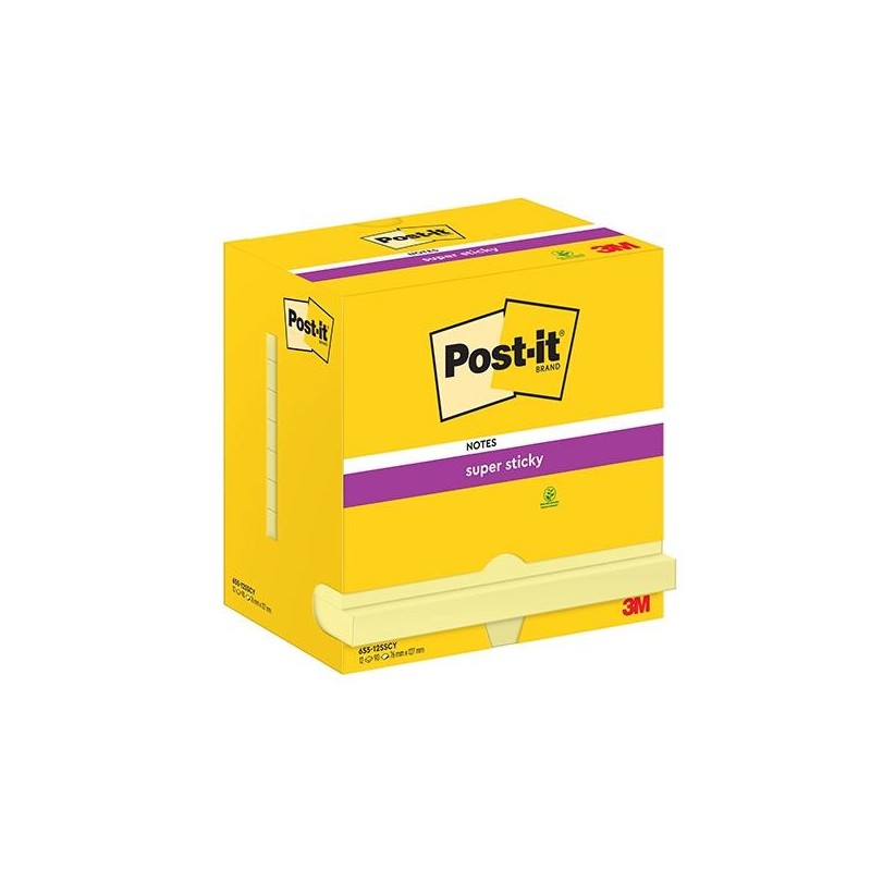 Notas adhesivas recicladas Post-it Super Sticky - 90 hojas - 76 x 127 mm - Color amarillo - Pack 12 blocs Notas adhesivas recicladas Post-it Super Sticky - 90 hojas - 76 x 127 mm - Color amarillo - Pack 12 blocs