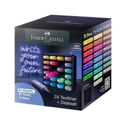 Marcador fluorescente Faber-Castell Texliner 46 - Punta biselada - Trazo 2 mm y 5 mm - Colores surtidos - Set 24