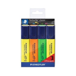 Marcador fluorescente Staedtler Textsurfer Classic - Trazo 1 / 5 mm - Colores surtidos - Pack 3+1