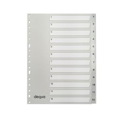 Índice numérico 1-12 Dequa - Multitaladro - PP - A4 - Color gris