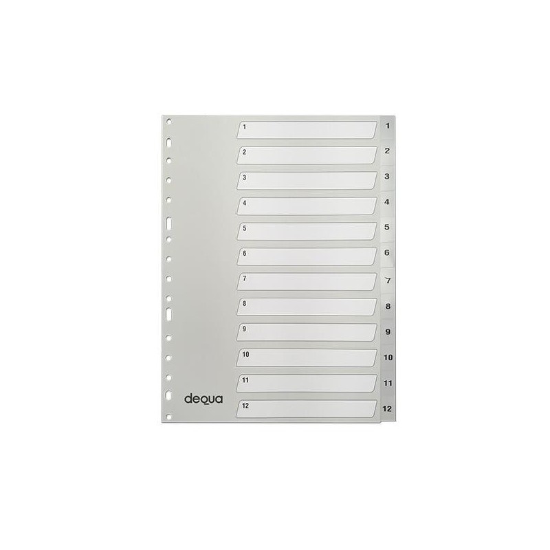 Índice numérico 1-12 Dequa - Multitaladro - PP - A4 - Color gris