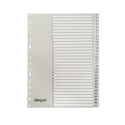 Índice numérico 1-31 Dequa - Multitaladro - PP - A4 - Color gris