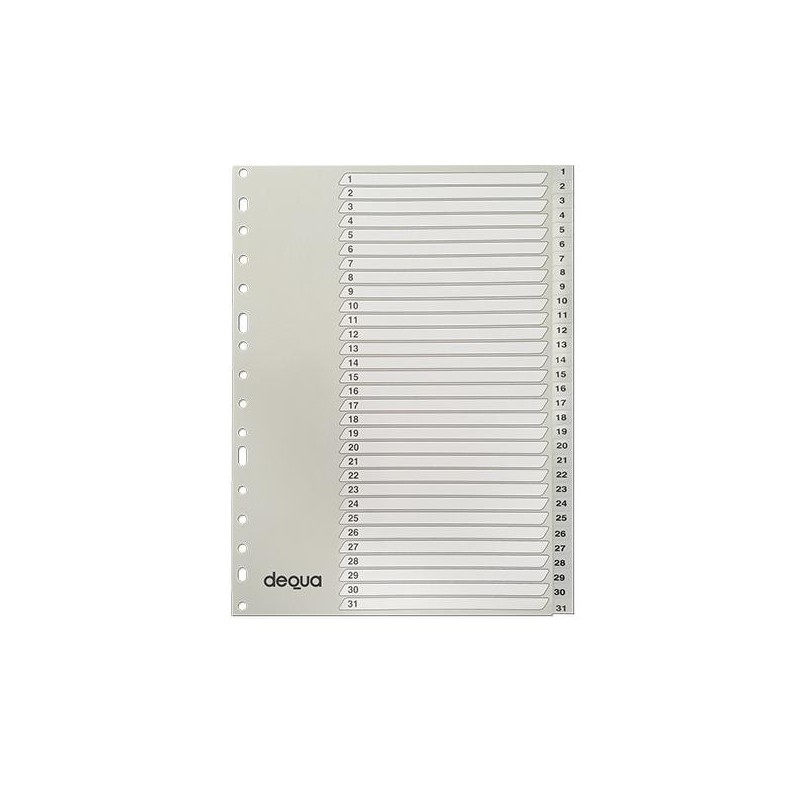 Índice numérico 1-31 Dequa - Multitaladro - PP - A4 - Color gris Índice numérico 1-31 Dequa - Multitaladro - PP - A4 - Color gris