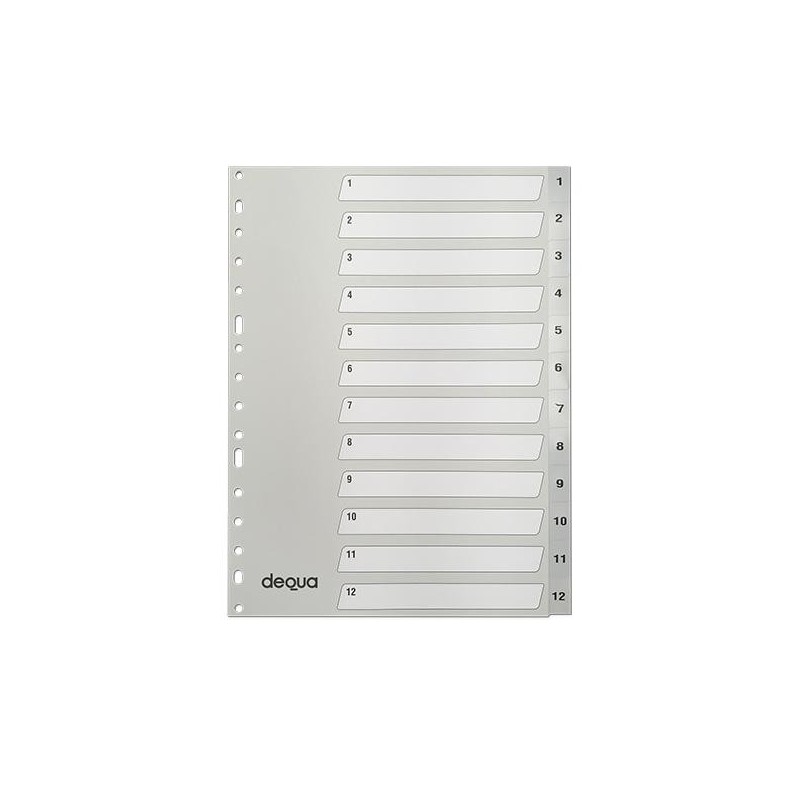 Índice numérico 1-12 Dequa - Multitaladro - PP - Folio - Color gris Índice numérico 1-12 Dequa - Multitaladro - PP - Folio - Color gris