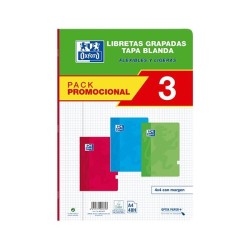 Libreta Oxford - Grapada - Tapa blanda - A4 - 4x4 - 48 hojas - 90 g - Colores surtidos - Pack 3 ud.