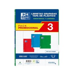 Libreta Oxford OpenFLex - Grapada - Tapa plástico translúcida - A4 - 4x4 - 48 hojas - 90 g - Colores surtidos - Pack 3 ud.