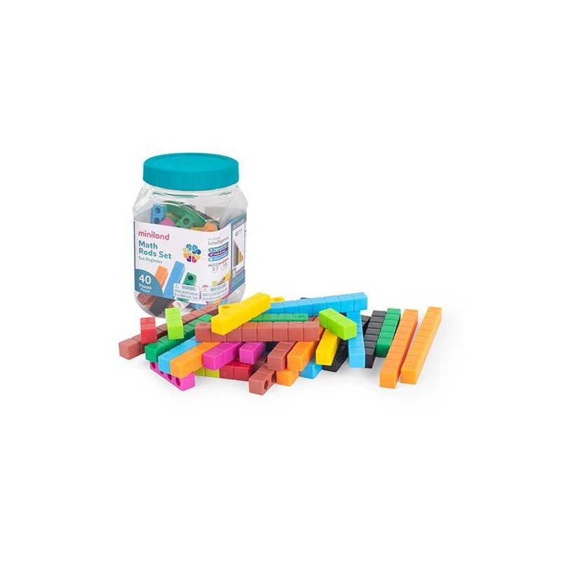Juego regletas matemáticas Miniland - +3 años - Colores surtidos - 40 piezas. (PACK INDIVISIBLE DE 4 UNIDADES)