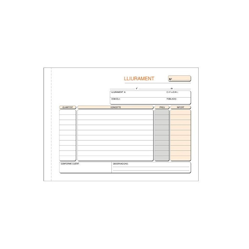 Talonario nota de entrega Loan - Catalán - 4 apaisado - Duplicado - 50 x 2 hojas