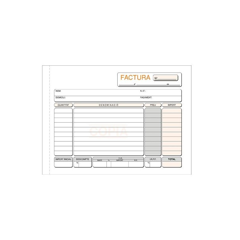 Talonario facturas Loan - Catalán - 4 apaisado - Duplicado - 50 x 2 hojas