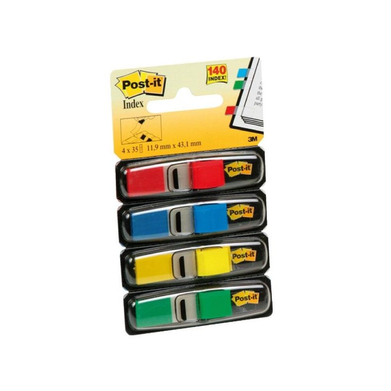 Banderitas adhesivas Post-it - 12 x 43,1 mm - Colores surtidos - Pack 140 índices