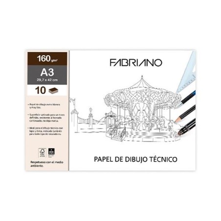 Papel de dibujo lineal Fabriano - A4 - 160 g - Pack 10 hojas