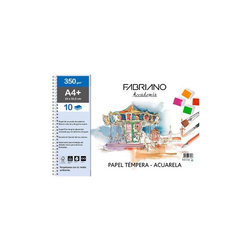 Bloc papel acuarela Fabriano - Espiral - A4+ - 350 g - 10 hojas