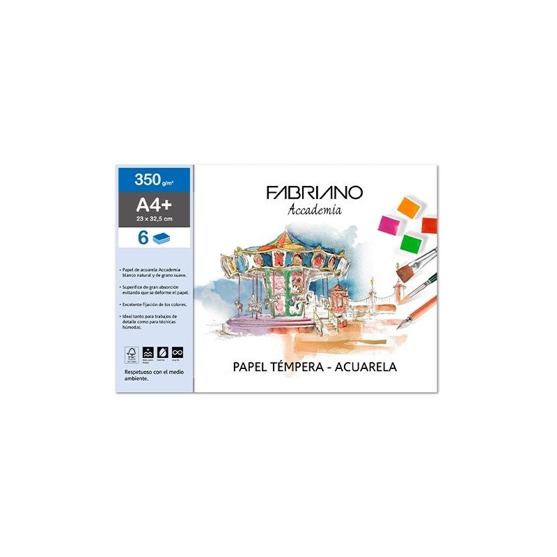 Papel acuarela Fabriano - A4+ - 350 g - Pack 6 hojas Papel acuarela Fabriano - A4+ - 350 g - Pack 6 hojas