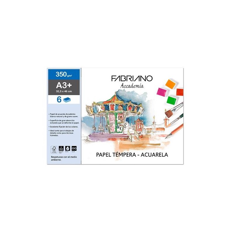 Papel acuarela Fabriano - A3 - 350 g - Pack 6 hojas Papel acuarela Fabriano - A3 - 350 g - Pack 6 hojas