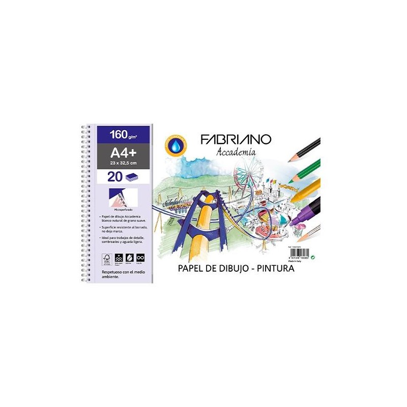Bloc papel de dibujo y pintura Fabriano - Microperforado - A4+ - 160 g - 20 hojas