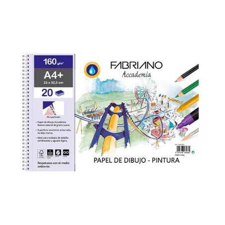 Bloc papel de dibujo y pintura Fabriano - Microperforado - A4+ - 160 g - 20 hojas