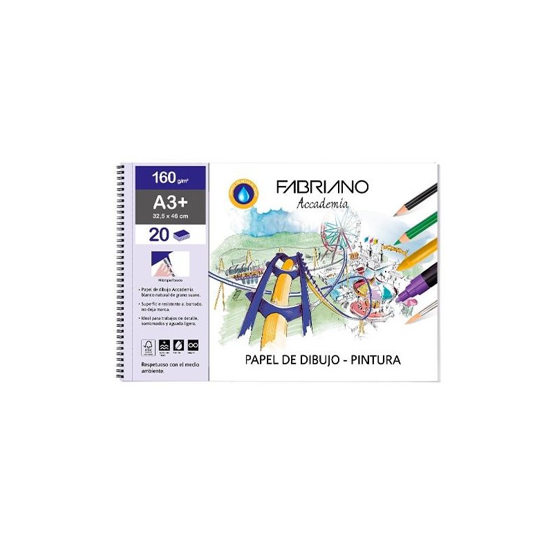 Bloc papel de dibujo y pintura Fabriano - Microperforado - A3+ - 160 g - 20 hojas