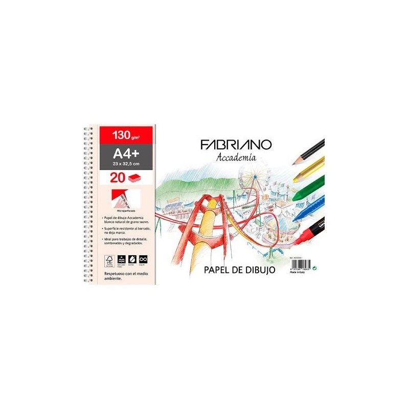 Bloc papel de dibujo Fabriano - Microperforado - A4+ - 130 g - 20 hojas