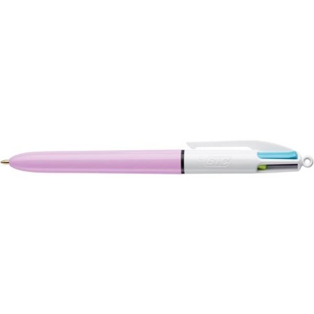 Bolígrafo retráctil Bic 4 colores Fun - Punta 1 mm - Color rosa, morado, turquesa y verde lima