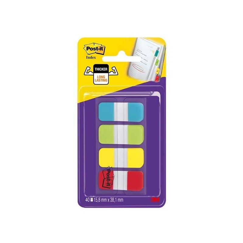 Banderitas adhesivas Post-it - 15,8 x 38 mm - Colores surtidos - Pack 40 índices