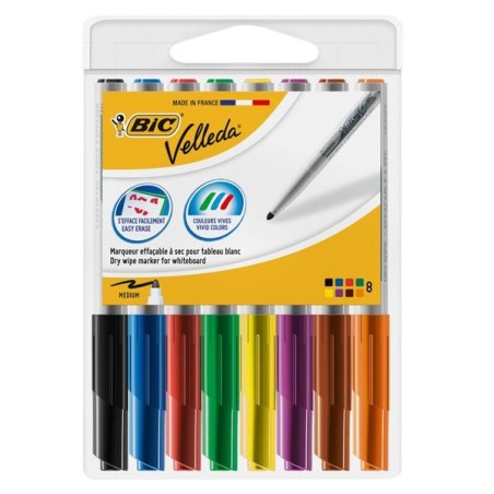 Marcador pizarra Bic Velleda 1741 Punta cónica - Trazo 1,4 mm -Estuche 8 colores