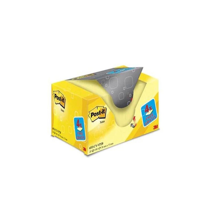 Notas adhesivas Post-it - 100 hojas - 38 x 51 mm - Color amarillo - Pack 16 blocs + 4 gratis Notas adhesivas Post-it - 100 hojas - 38 x 51 mm - Color amarillo - Pack 16 blocs + 4 gratis