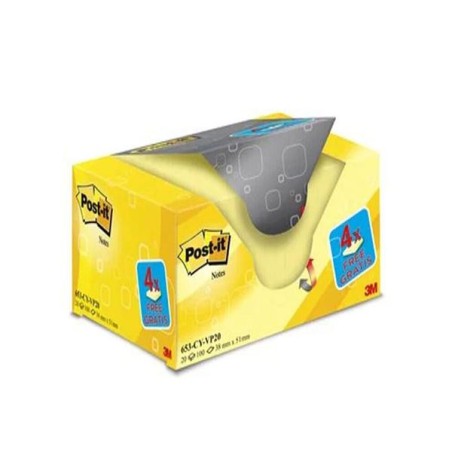 Notas adhesivas Post-it - 100 hojas - 38 x 51 mm - Color amarillo - Pack 16 blocs + 4 gratis