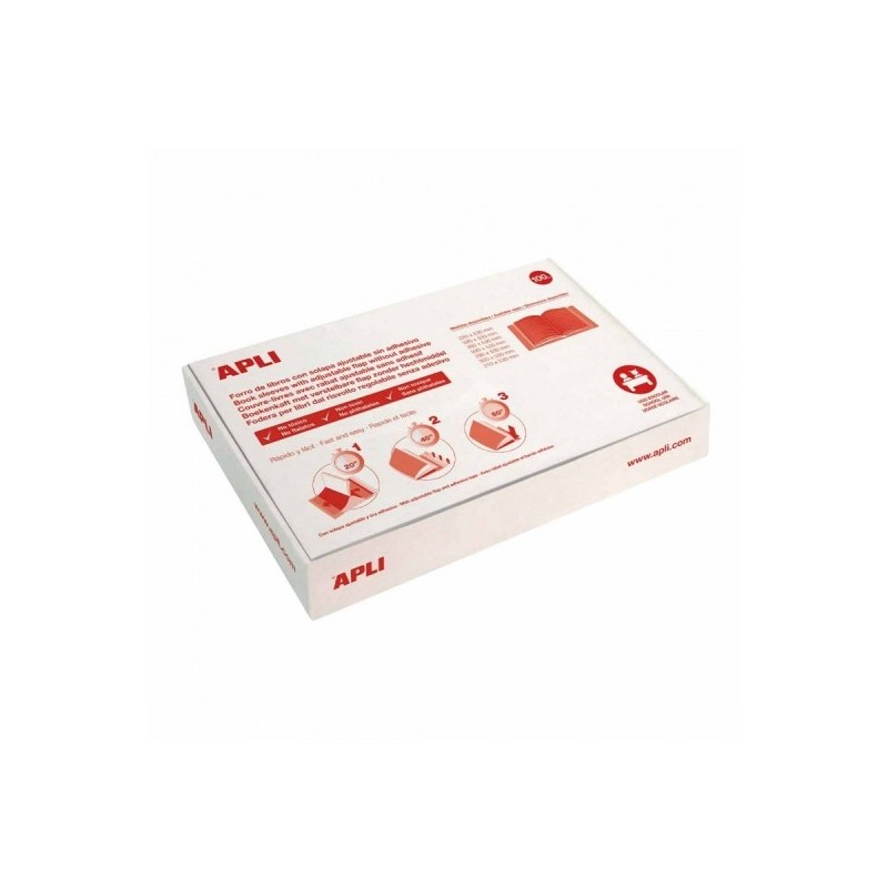 Apli Caja de 100 Forros para Libros 285mm PVC 130 micras    Solapa Autoajustable    Facil Forrado en 3 Pasos