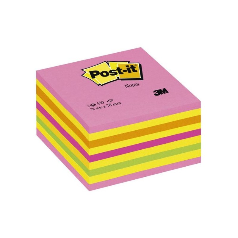 Cubo de notas adhesivas Post-it - 450 hojas - 76 x 76 mm - Colores neón surtidos