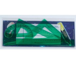 Kit de trazado Faber Castell - Regla, escuadra, cartabón y transportador flexibles - Color verde