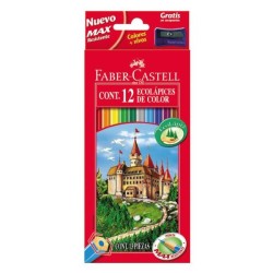 Lápiz de color Faber Castell - 3,5 mm - Colores surtidos - Estuche 12 ud - Incluye sacapuntas