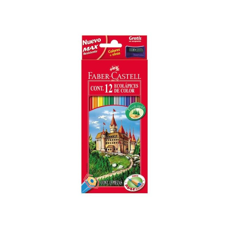 Lápiz de color Faber Castell - 3,5 mm - Colores surtidos - Estuche 12 ud - Incluye sacapuntas