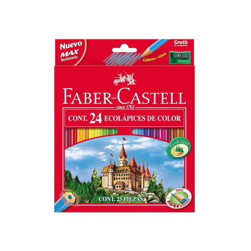 Lápiz de color Faber Castell - 3,5 mm - Colores surtidos - Estuche 24 ud - Incluye sacapuntas