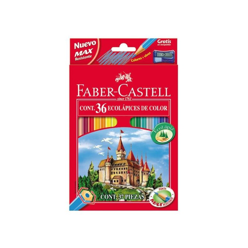 Lápiz de color Faber Castell - 3,5 mm - Colores surtidos - Estuche 36 ud - Incluye sacapuntas Lápiz de color Faber Castell - 3,5 mm - Colores surtidos - Estuche 36 ud - Incluye sacapuntas