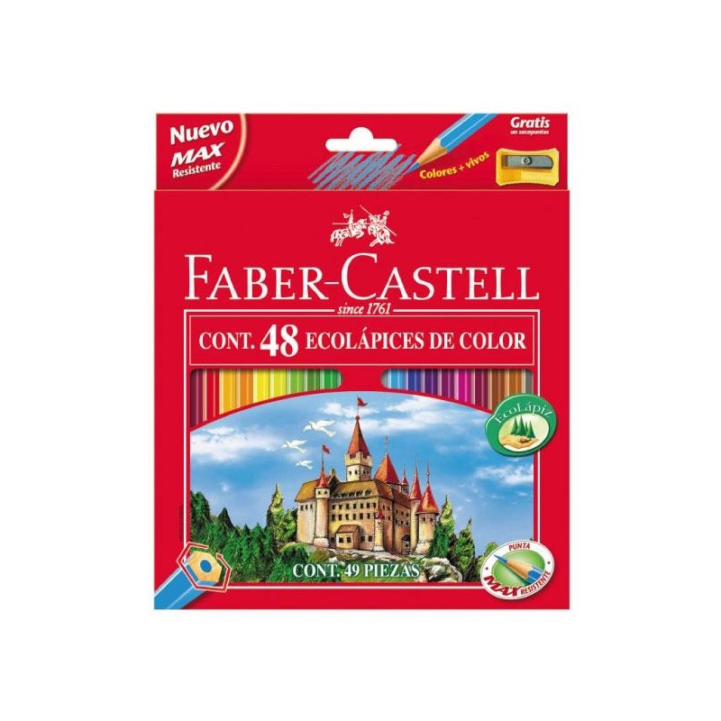 Lápiz de color Faber Castell - 3,5 mm - Colores surtidos - Estuche 48 ud - Incluye sacapuntas