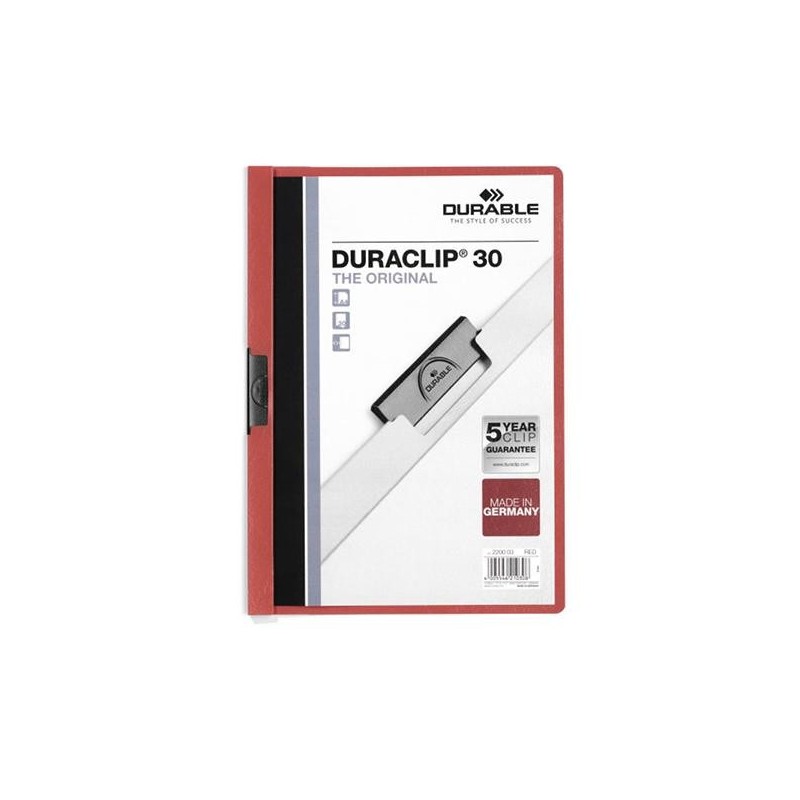 Dosier con clip Durable Duraclip - PVC - A4 - 30 hojas - Color rojo Dosier con clip Durable Duraclip - PVC - A4 - 30 hojas - Color rojo