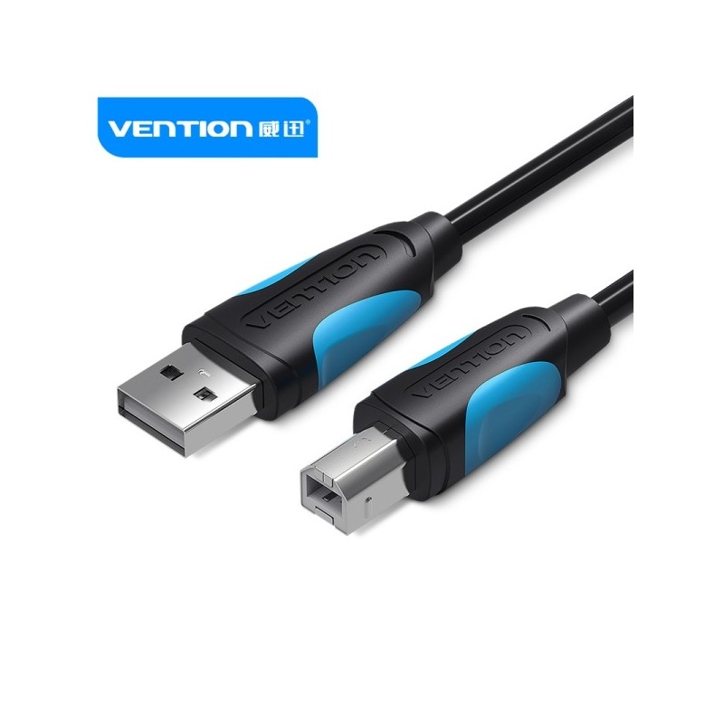 Vention Cable USB 2.0 Impresoras - Transmision 480 Mbps - Recubrimiento Aluminio y Trenza Metalica  - AWG 24+28 - Color Negro