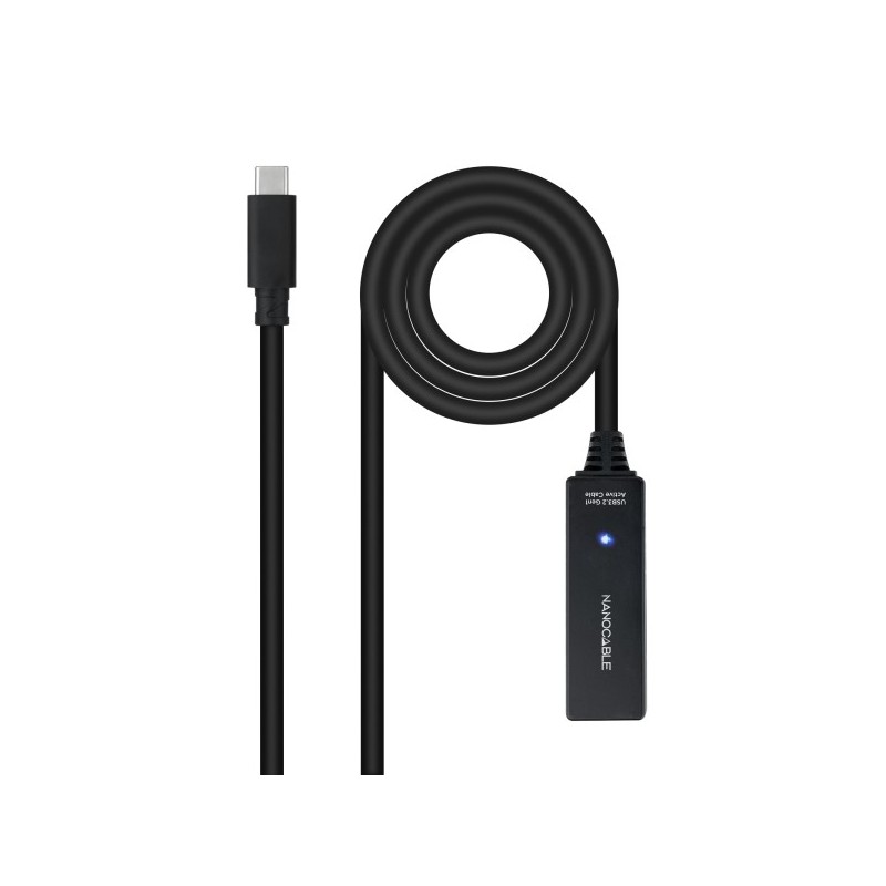 Nanocable Cable Prolongador USB-C 3.2 Macho a USB-C 3.2 Hembra - 5 Metros - Amplificador - Color Negro