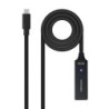 Nanocable Cable Prolongador USB-C 3.2 Macho a USB-C 3.2 Hembra - 5 Metros - Amplificador - Color Negro