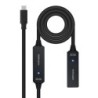 Nanocable Cable Prolongador USB-C 3.2 Macho a USB-C 3.2 Hembra - 10 Metros - Amplificador - Color Negro
