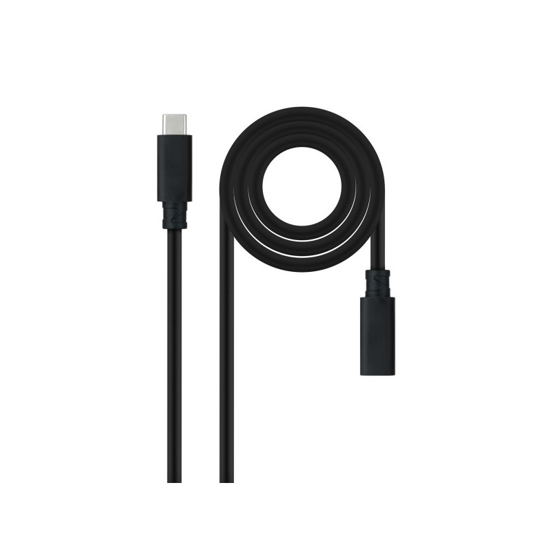 Nanocable Cable Prolongador USB-C 3.2 Macho a USB-C 3.2 Hembra - Gen2x2 20Gbp - 100W 5A - 4K 60Hz - 0.5 Metros - Color Negro