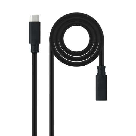 Nanocable Cable Prolongador USB-C 3.2 Macho a USB-C 3.2 Hembra - Gen2x2 20Gbp - 100W 5A - 4K 60Hz - 0.5 Metros - Color Negro