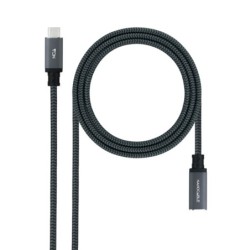 Nanocable Cable Prolongador USB-C 3.2 Macho a USB-C 3.2 Hembra Gen2x2 20Gbp 100W 5A 4K 60Hz  0.5 Metros Mallado Color Negro