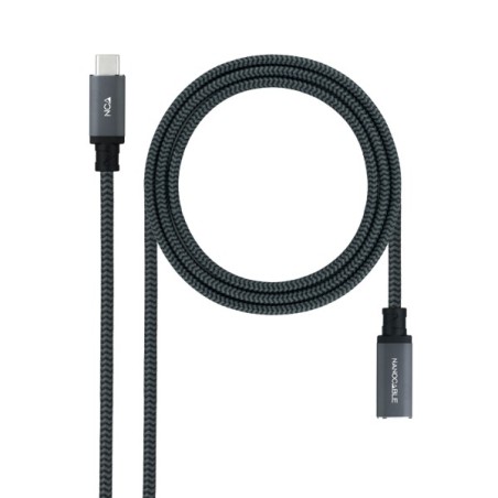 Nanocable Cable Prolongador USB-C 3.2 Macho a USB-C 3.2 Hembra Gen2x2 20Gbp 100W 5A 4K 60Hz  0.5 Metros Mallado Color Negro