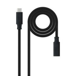 Nanocable Cable Prolongador USB-C 3.2 Macho a USB-C 3.2 Hembra - Gen2x2 20Gbp - 100W 5A - 4K 60Hz - 1 Metro - Color Negro