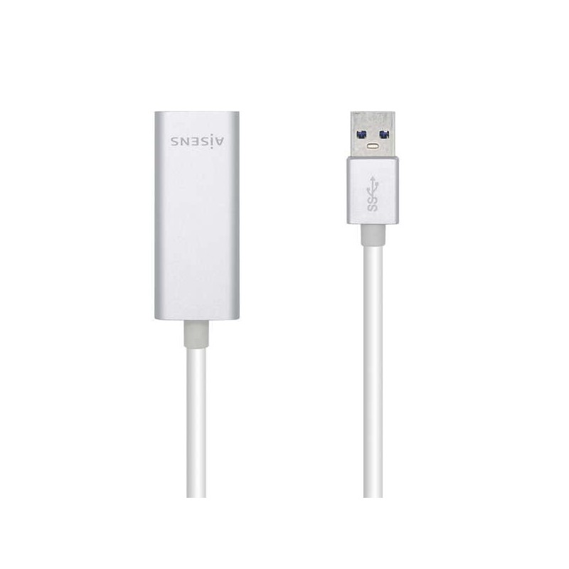 Aisens Conversor USB 3.0 a Ethernet Gigabit 10/100/1000 Mbps - 15cm - Color Plata