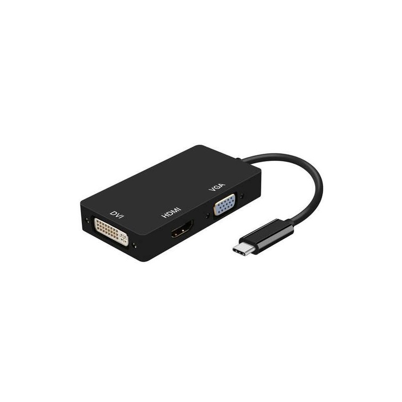 Aisens Conversor USB-C a DVI/HDMI/VGA - USB-C/M-DVI/H-HDMI/H-VGA/H - 15cm - Color Negro